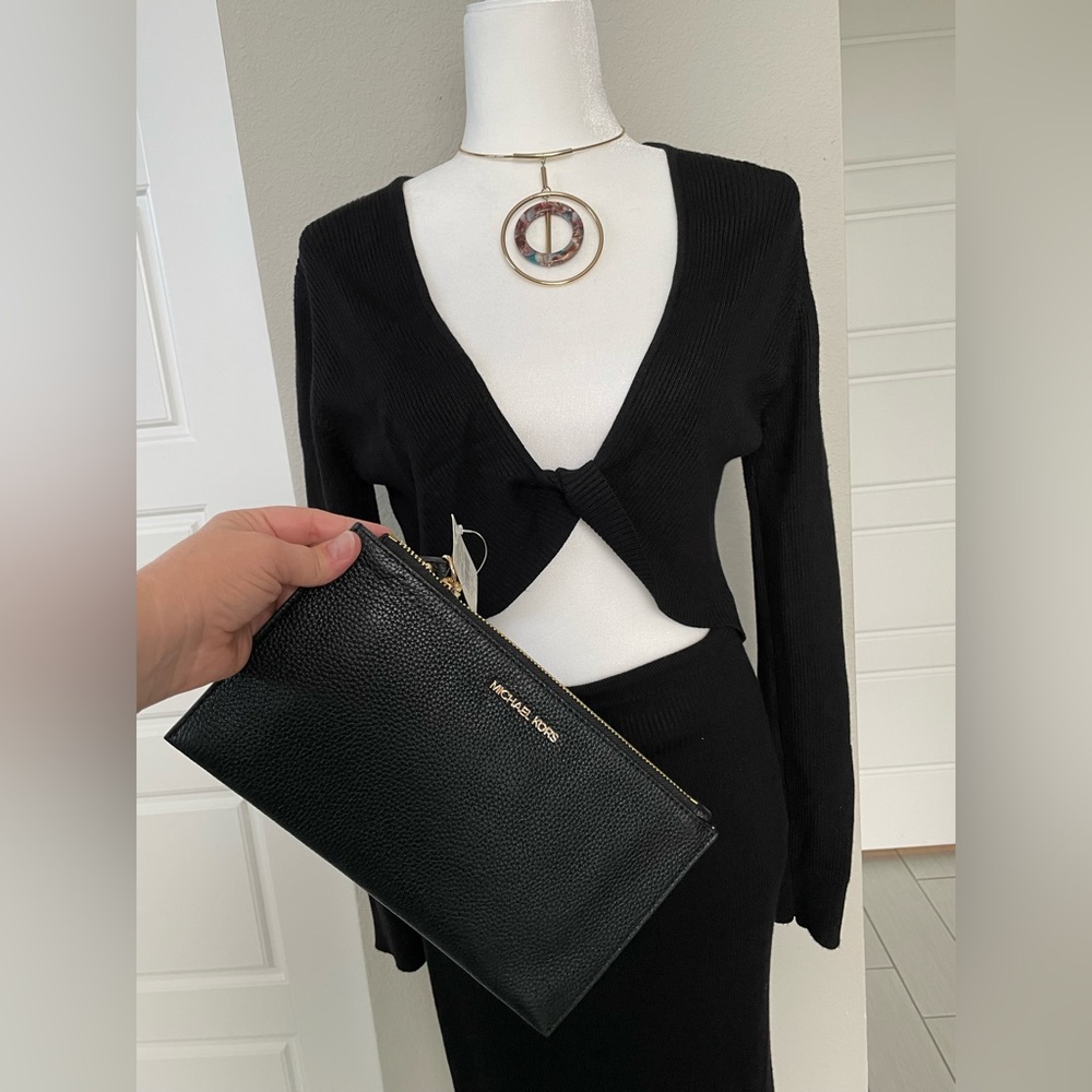 House of Harlow 1960 Black Knit Cutout Maxi Dress Long Sleeve Twist Front - Picture 4 of 9